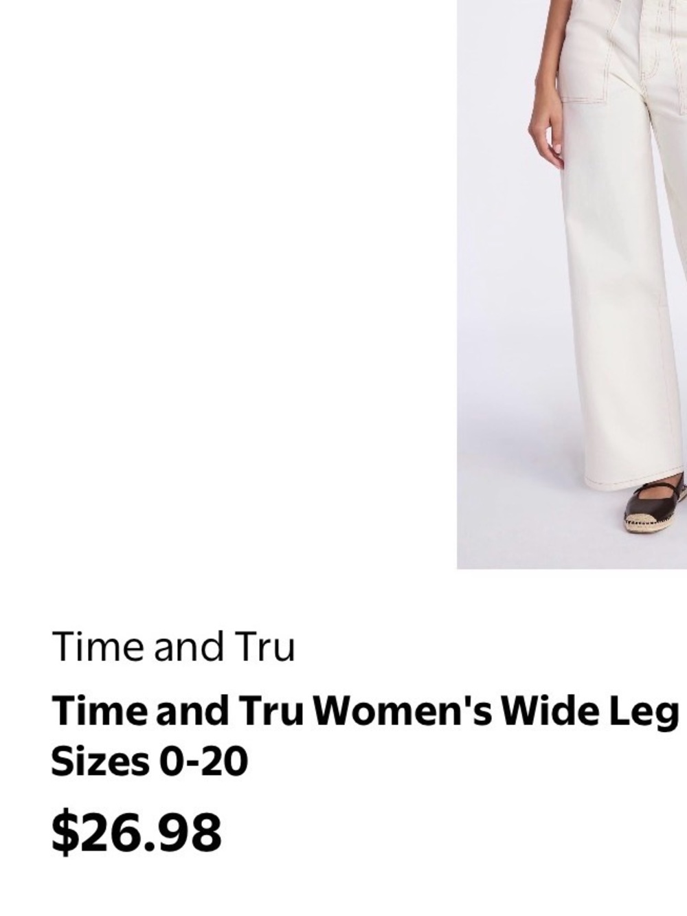 Time and Tru Cream Wide-Leg Women's Jeans - Picture 9 of 9